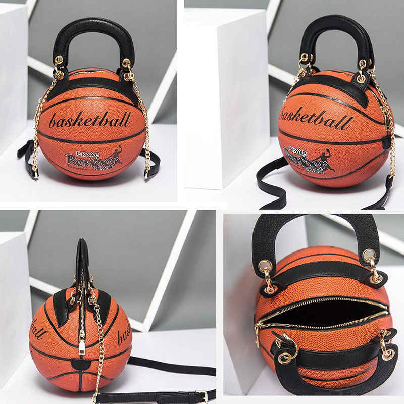 Basketball Shaped Handbags PU Adjustable Strap Messenger Bag for Women Girls-Brown