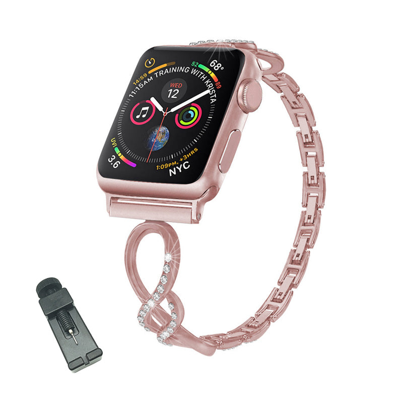 8 Shape Watch Band Stainless Steel Wristbands for Apple IWatch Series SE/1/2/3/4/5/6 For Women-Rose Pink