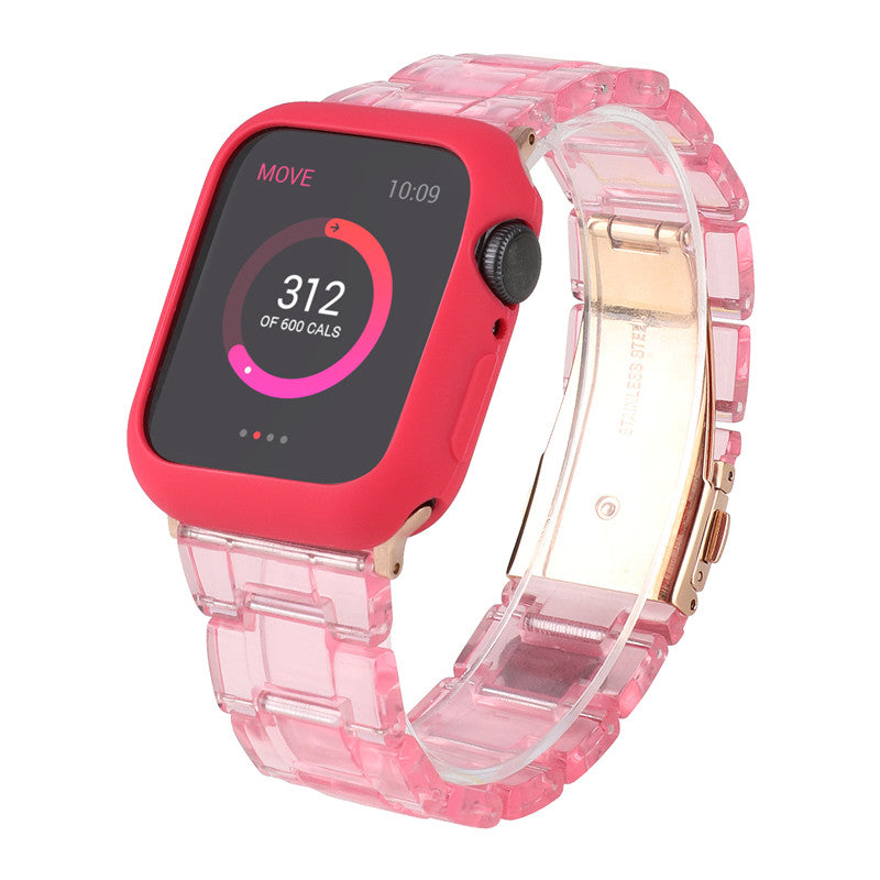 Fashion Resin Candy Watch Band + Watch Case For Apple Watch SE/6/5/4/3/2/1£¨Pink+Red£©
