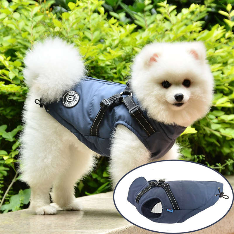 Dog Vest Harness for Winter Windproof Fleece Lined Warm Puppy Jacket-DarkBlue