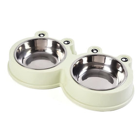 Macaron Double Dog Cat Bowls Cute Modeling No-Slip Stainless Steel Pet Bowls-Green