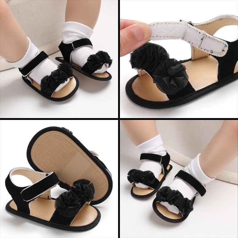 Baby Walker Shoes for Girls Flats Anti-Slip Open Toe Sandals-Black
