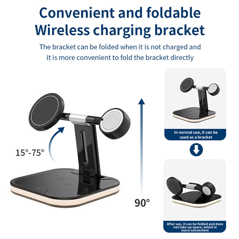 3-in-1 Magnetic Wireless 25W Fast Charger Watch Headset Desktop Phone Stand-Black