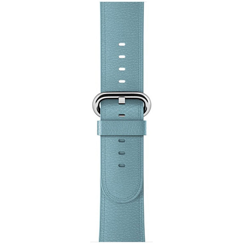 Litchi Pattern Leather Replacement Watch Band For iWatch Series SE/6/5/4/3/2/1-LightBlue