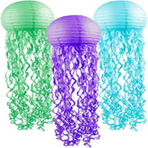 Home & Living3 Packs Jellyfish Paper Lanterns Mermaid Birthday Party Decorations Easy Setup Room D¨¦cor -Purple Green and Blue