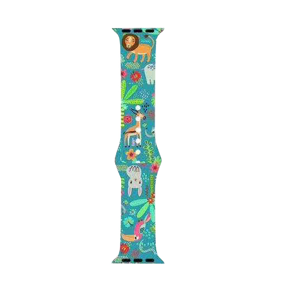 Color Printing Silicone Watch Band For Apple Watch SE/6/5/4/3/2/1(Animal Rainforest)