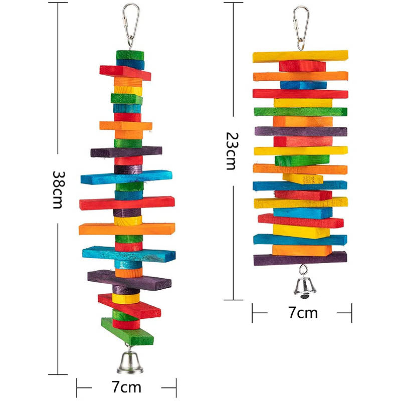 2Pcs Bird Parrot Chewing Sticks Toys Multicolored Natural Wooden Blocks