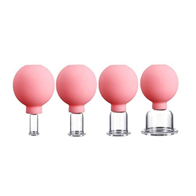 4 PCS Glass Facial Cupping Set Silicone Vacuum Suction-Pink