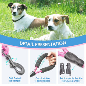 Strong Dog Leash with Comfortable Padded Handle and Highly Reflective Threads-Pink