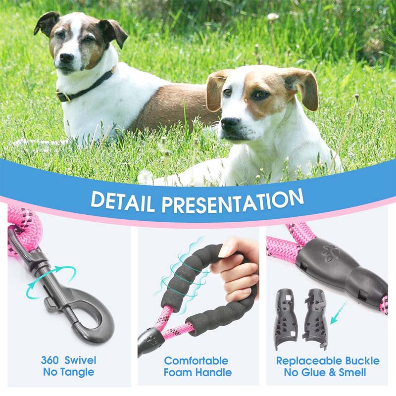 Strong Dog Leash with Comfortable Padded Handle and Highly Reflective Threads-Pink