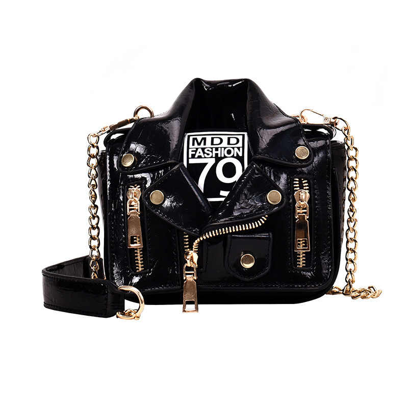 Women Motorcycle Jacket Crossbody Bag Punk Style Lapel Collar Satchel Bag-Black