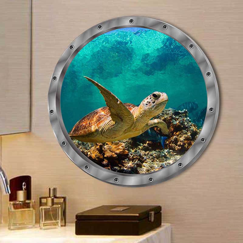 Removable 3D Under The Sea Nature Scenery Decor Submarine Window Sea Turtles Wall Sticker