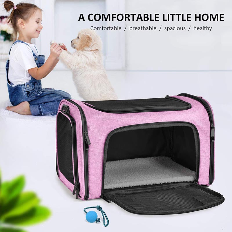 Pet Travel Bag for Small Medium Cats Dogs Puppies Soft Sided Collapsible Puppy Carrier-Pink