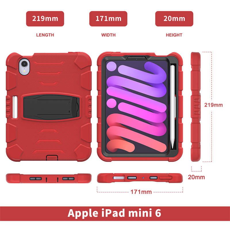 KingKong iPad Case For iPad Mini 6 Three-Layer Hybrid Protective Case With Holder-Red