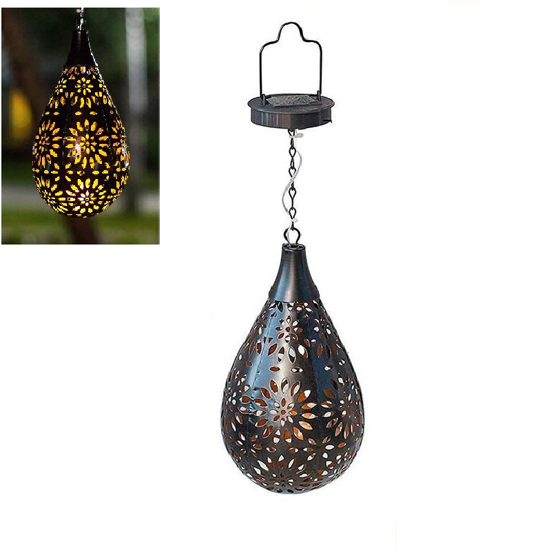 Hanging Solar Lights Outdoor Garden Waterproof Energy Saving LED Water Droplets Decorative Metal Light