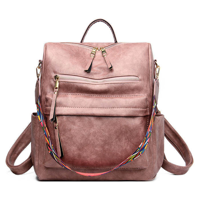 Women's Fashion Purse Backpack Multipurpose Design Backpack PU Leather Travel bag-Pink