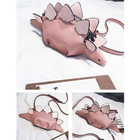 Dinosaur Shoulder Purses PU Stegosaurus CrossBody Bag for Girl Women-Pink