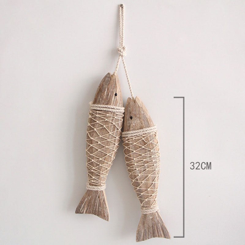 1 Pair Wooden Fish Decorations Hanging Wood for Wall Beach Theme Home Decor-L