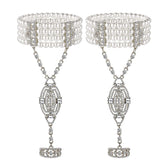 2Pcs Pearl Crystal Bracelet Ring All-in-one Chain for Women-Silver