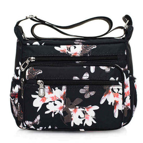 Women Nylon Floral Crossbody Bag Multi Pocket Shoulder Bag-Magnolia
