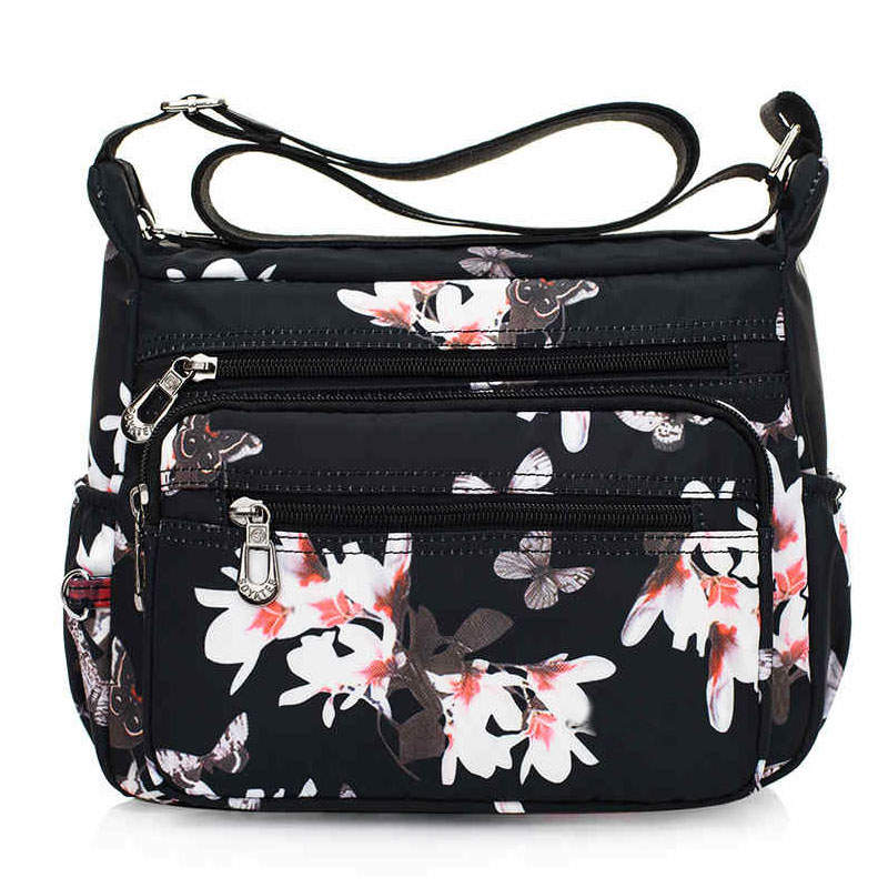 Women Nylon Floral Crossbody Bag Multi Pocket Shoulder Bag-Magnolia