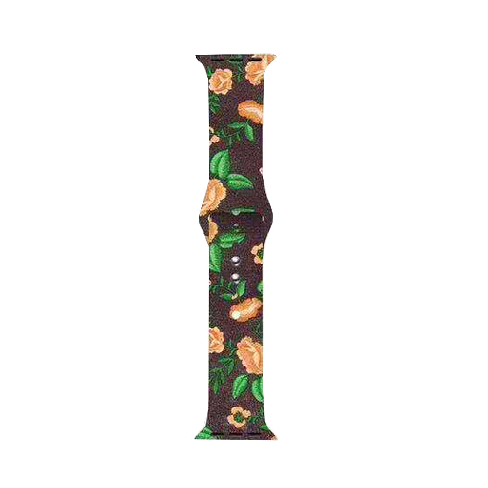Color Printing Silicone Watch Band For Apple Watch SE/6/5/4/3/2/1(Yellow Flower)