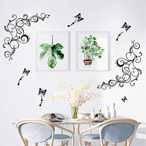 Removable DIY Black Nursery Flowers Vine And Butterfly Wall Corner Sticker for Home Decorations