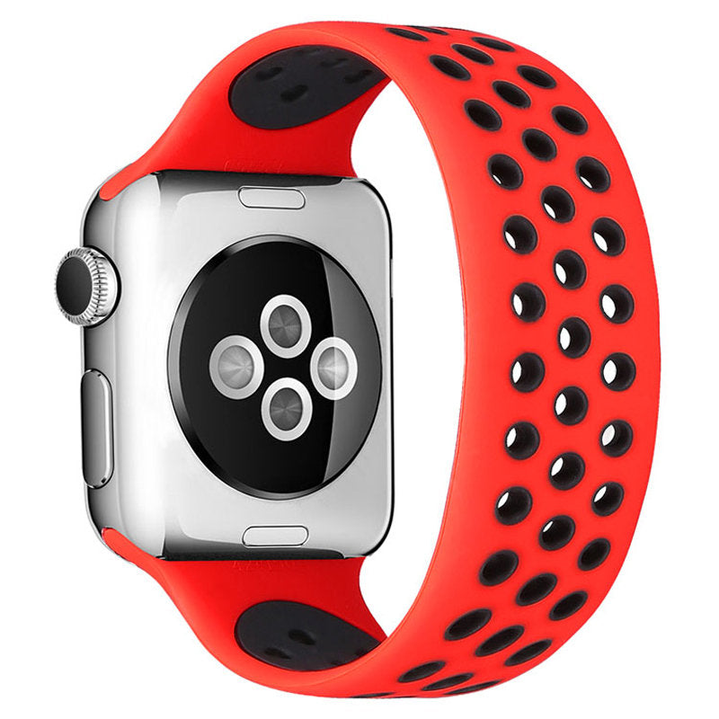 Sports Breathable Silicone Solo Loop Watchband for Apple Watch Series 6/5/4/3/2/1/SE-RedBlack