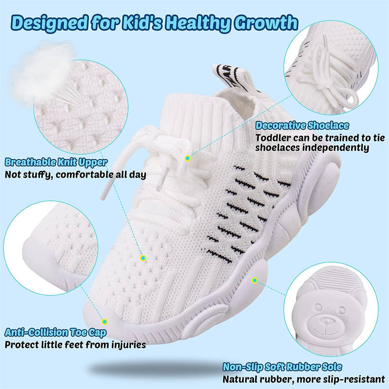 Girls and Boys Sneakers Cotton Mesh Breathable Shoes Outdoor-White