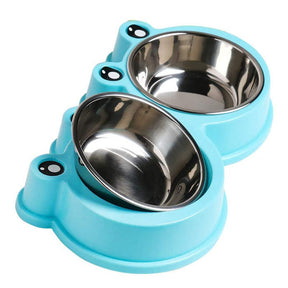 Double Dog Cat Bowls Cute Modeling No-Slip Stainless Steel Pet Bowls-Blue