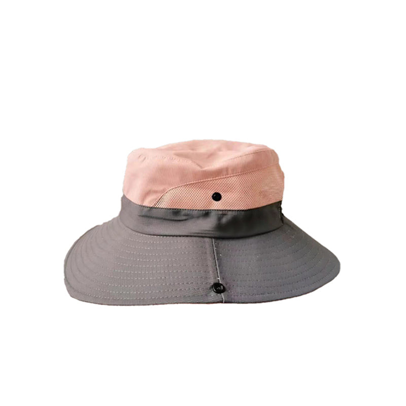 Women's UV Protection Wide Brim Sun Hat-Cool Mesh Foldable Travel Outdoor Fishing Hat-Pink+Gray