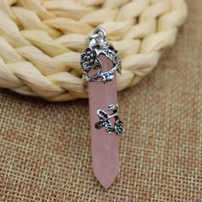 Antique Silver Flower Wrapped Crystal Necklace-Pink