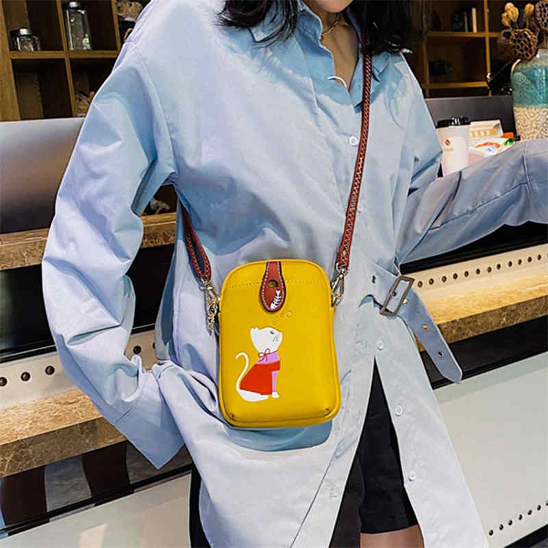 Women PU Crossbody Bag Cute Mobile Wallet-Yellow