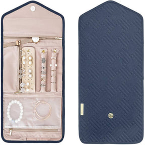 Travel Jewelry Organizer Roll Foldable Jewelry Case for Rings Necklaces - Navy Blue