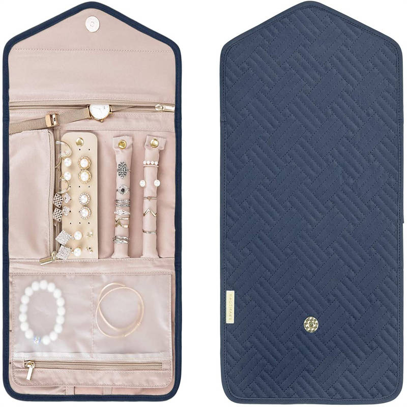 Home & LivingTravel Jewelry Organizer Roll Foldable Jewelry Case for Rings Necklaces - Navy Blue