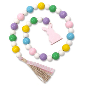 Easter Rabbit Wood Bead Garland Tassels for Rustic Tray Decorations Party Farmhouse Shelf Decor