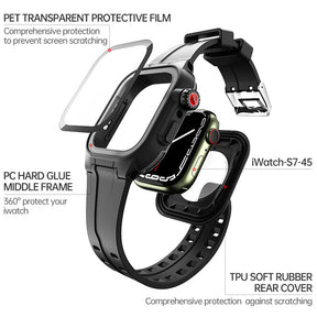 Rugged Strap with PET Transparent Film + 360 Full Protective Case For Apple iWatch 7