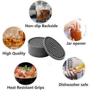 Silicone Drink Coasters Set of 6 in Holder for Drinks Insulation Absorbent Coaster Protect Cup-Gray