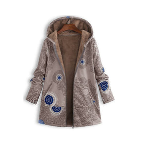 Womens Winter Printed Fleece Jacket Casual Sherpa Lined Fuzzy Jacket-CircleKhaki