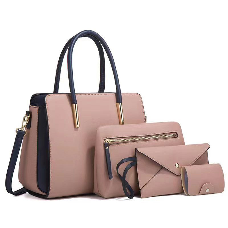 Set of 4 Women Fashion Handbags Shoulder Top Handle Satchel Purse Bag-Pink