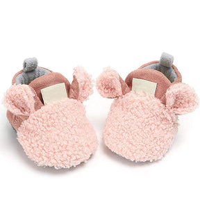 Infant Baby Boys Girls Slipper Stay On Non Slip Soft Sole 0-18 Months Cotton Plush Shoes-Pink