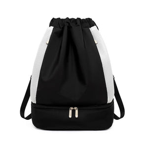 Womens Drawstring Bag Large Wet and Dry Separation Backpack-Black
