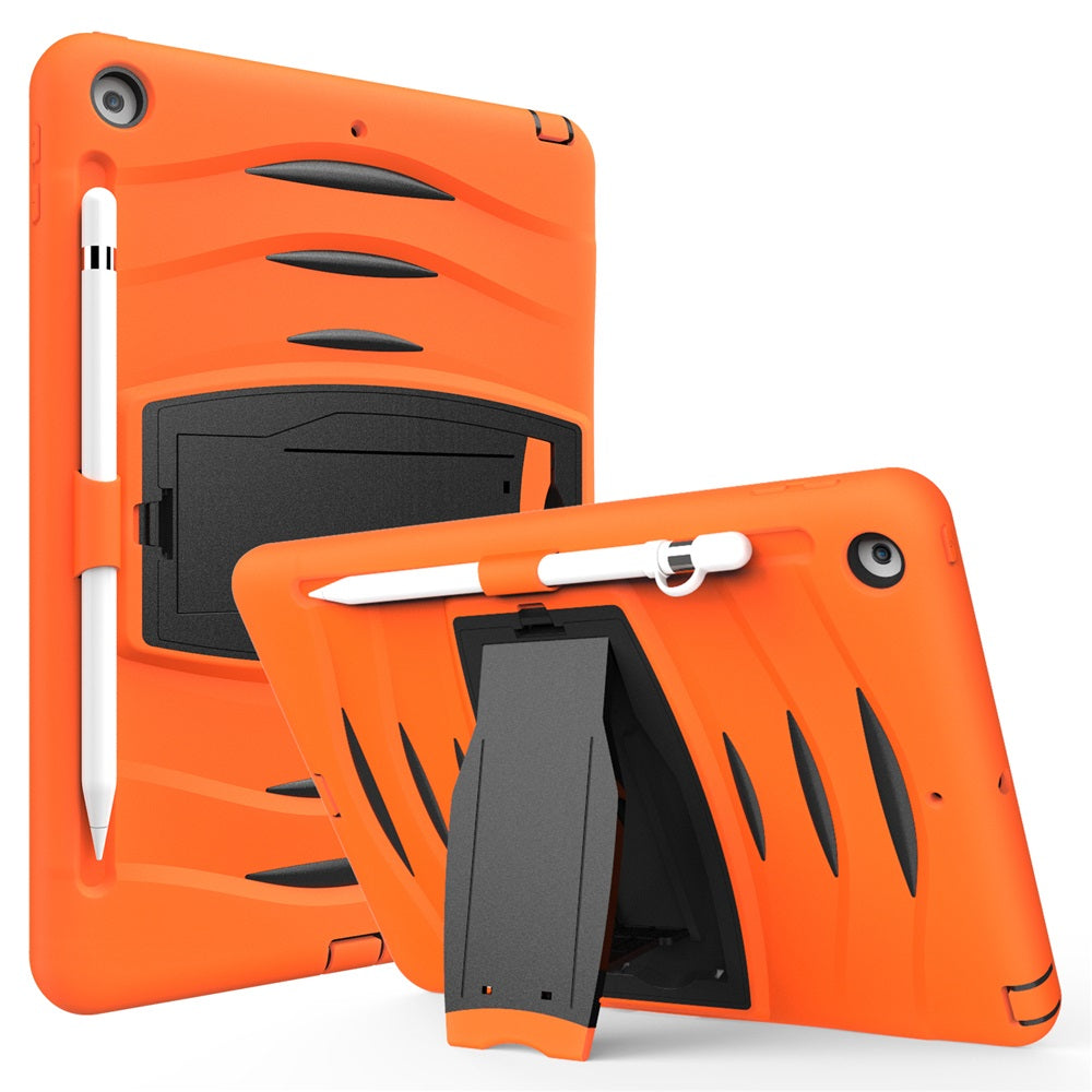 Shock Wave Kickstand Case Anti-Fall Protection With Pencil Holder+Cap For New iPad 7 10.2inch(2019)-Orange