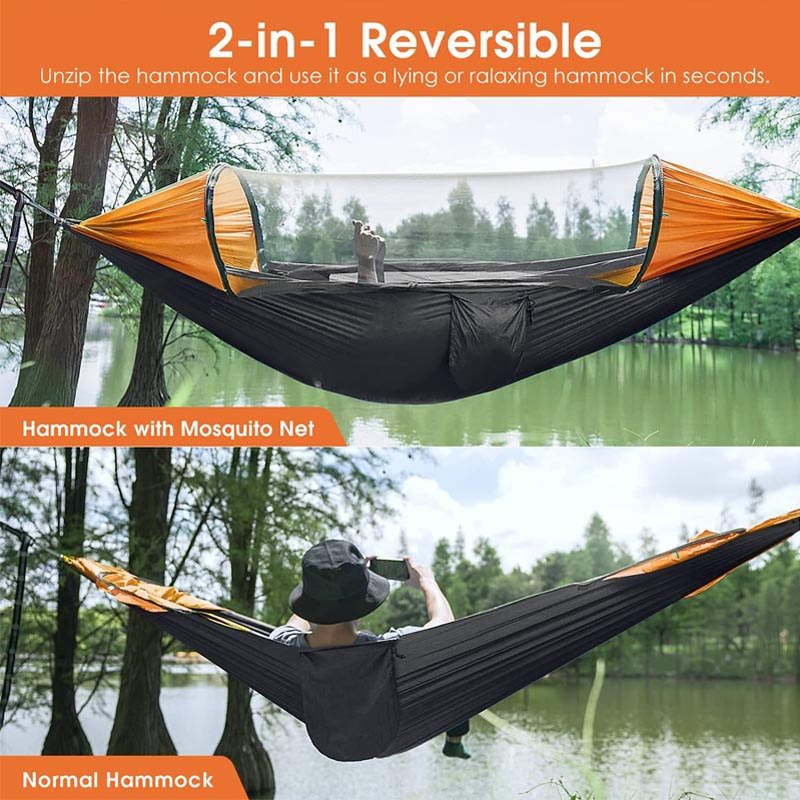 Large Camping Pop-up Parachute Hammock with Mosquito Net-Orange