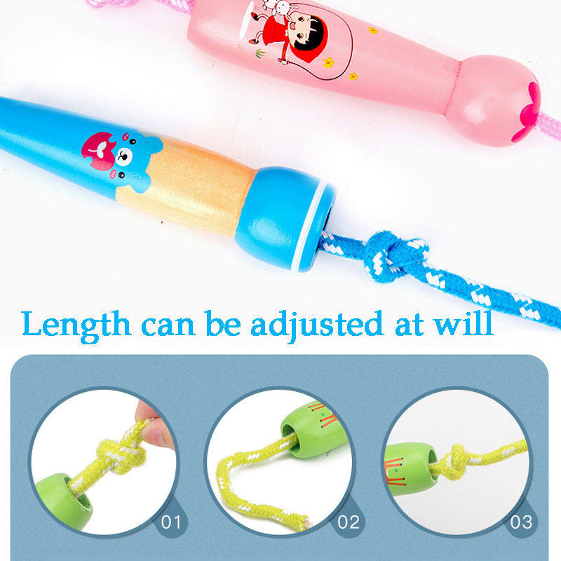 Kids Wooden Handle Jump Rope Adjustable for Outdoor Fun Activity-Pink