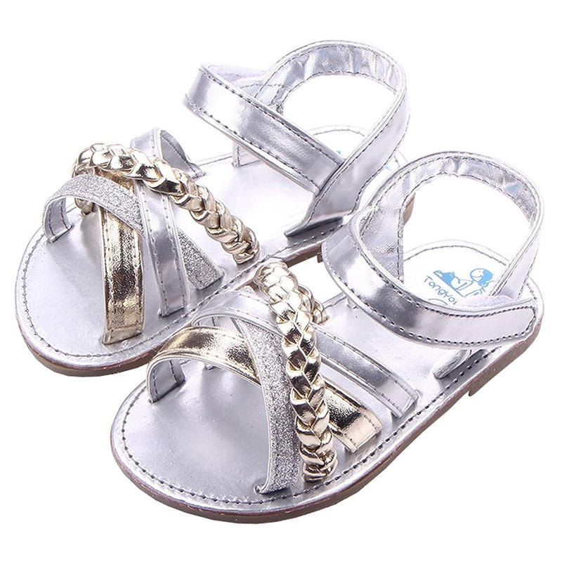 Baby Girls Sandals Open Toe Anti-Slip Rubber Sole Summer Shoes-Silver