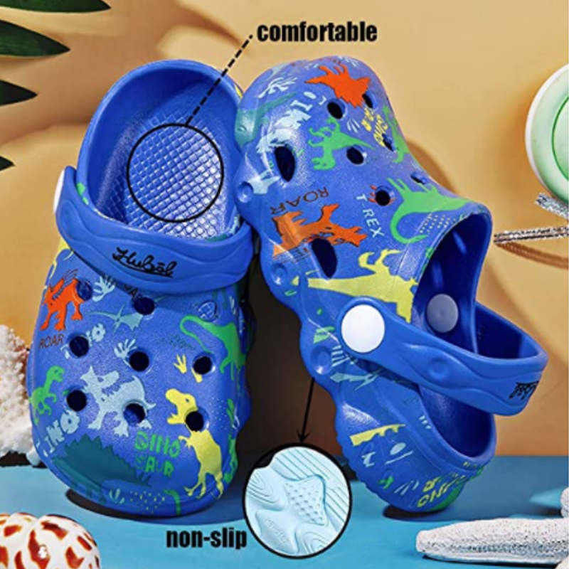 Kids Cute Cartoon Hole Shoes Little Dinosaur Beach Pool Slippers Boys and Girls-Blue