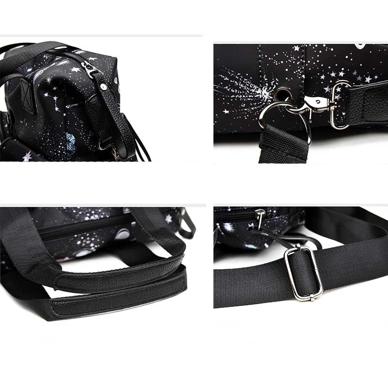 Womens Lightweight Floral Top Handle Handbag Multi-pockets Nylon Shoulder Bag-Grey