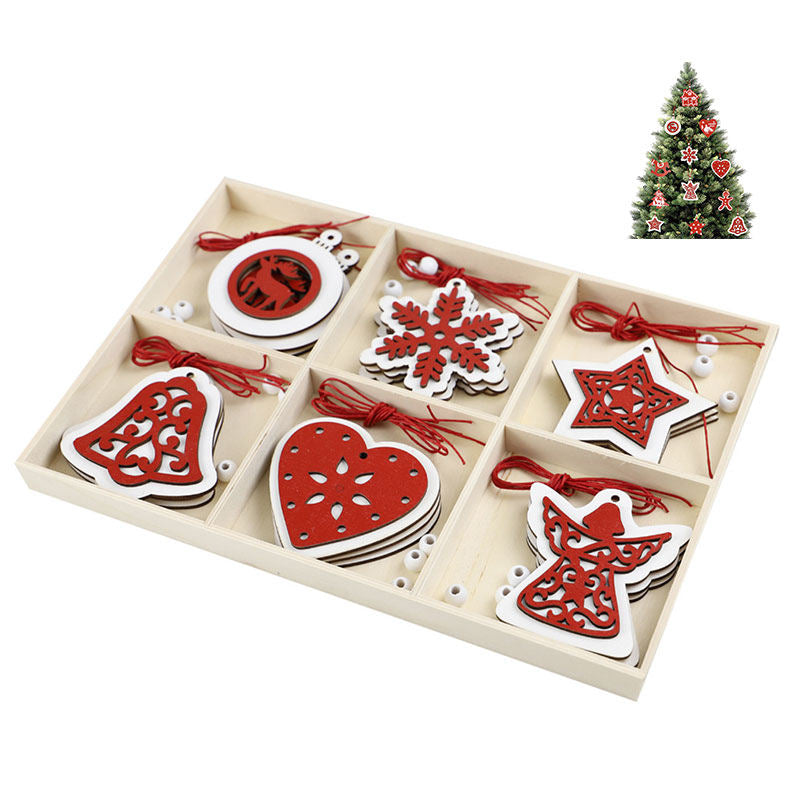 18Pcs Wooden Christmas Tree Ornaments for Holiday DIY Decor