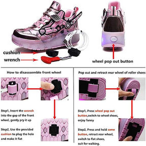 Rechargeable LED Light Shoes Roller Skates for Kids-028 Black Pink